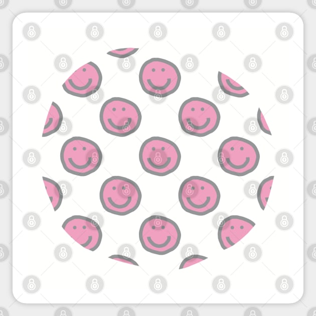 Prism Pink Round Happy Face with Smile Pattern Sticker by ellenhenryart